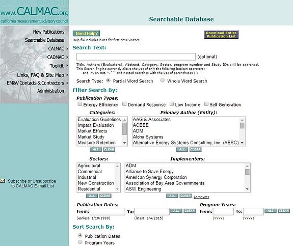 emv resources: CALMAC database screenshot