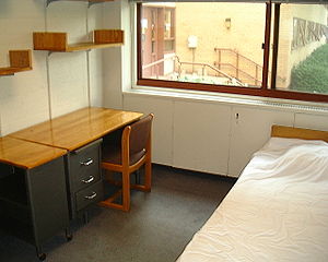 A dorm room at the Harvard Law School.