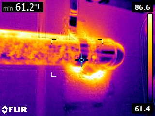 Picture of the heat loss around a hot water pipe – taken with an infrared camera: Measurement Tools for Energy Audits and RCx