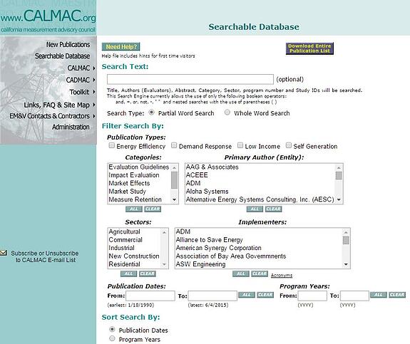 emv resources: CALMAC database screenshot